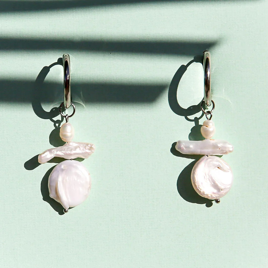 Kingston Pearl Huggie Earrings, Silver