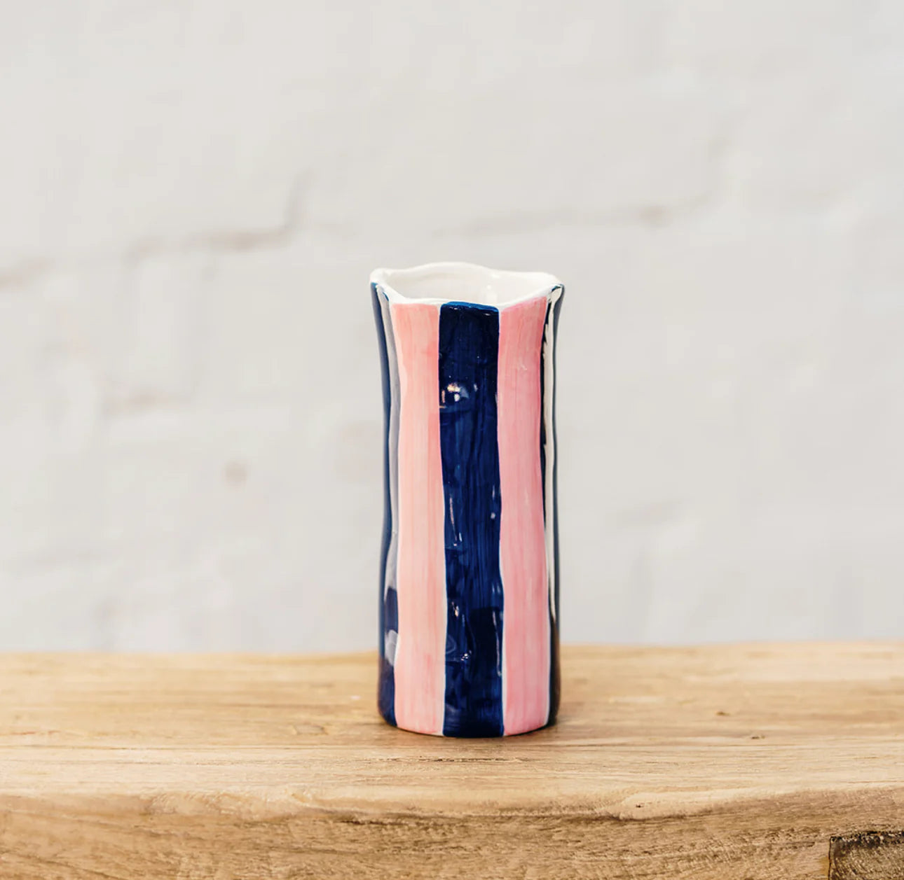 Noss & Co Small Stripe Vase, Navy & Pink