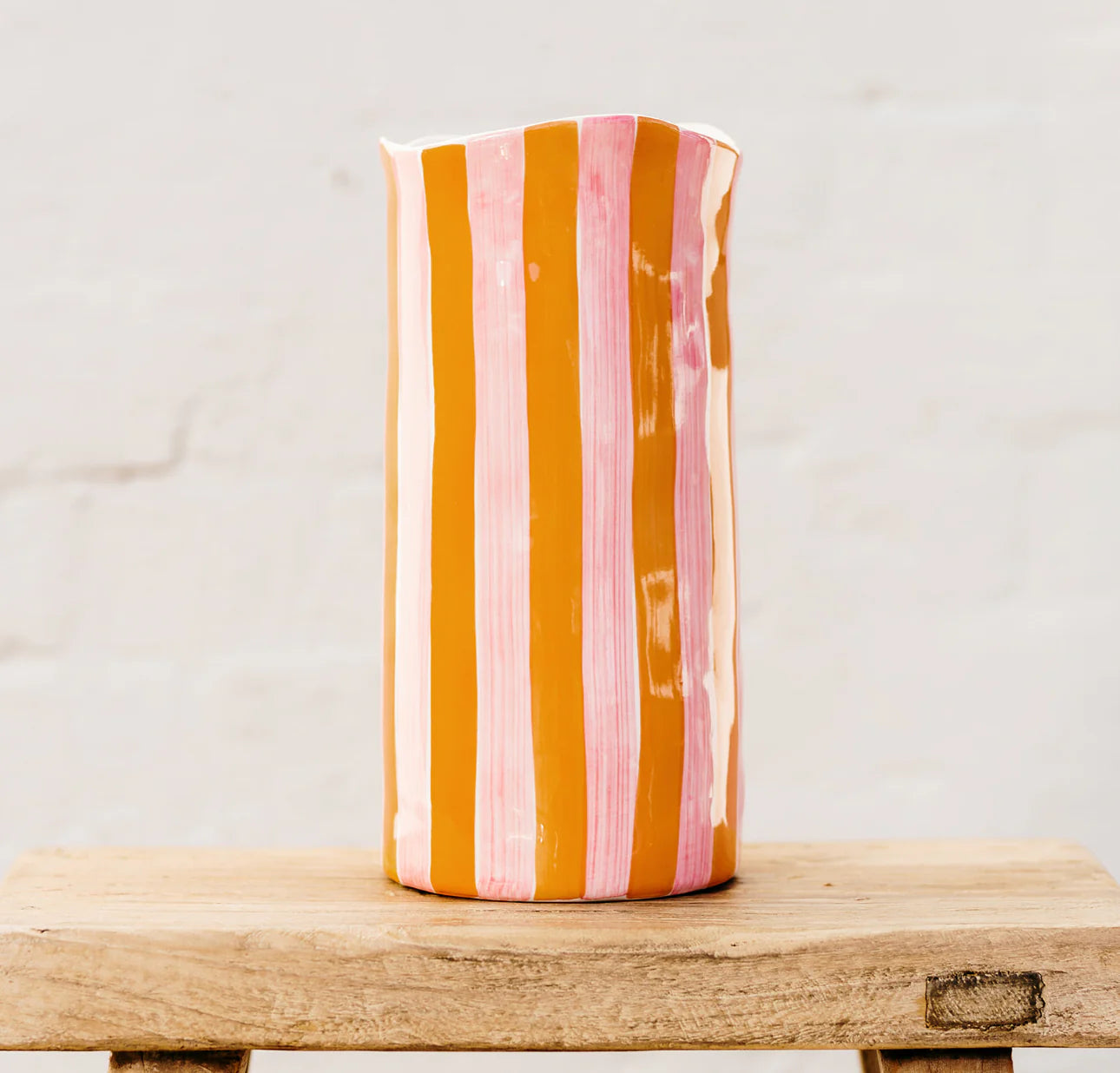 Noss & Co Large Stripe Vase, Pink & Orange