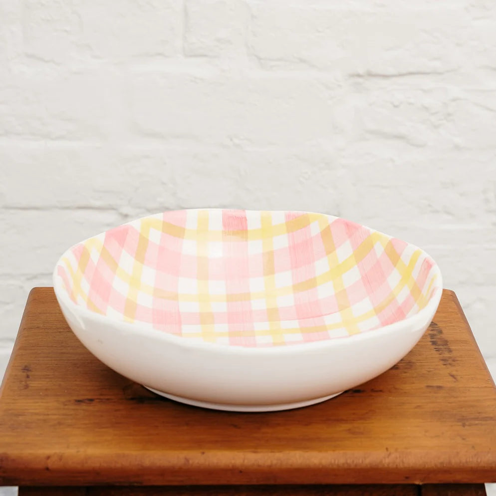 Noss Gingham Salad Bowl, Pink & Yellow