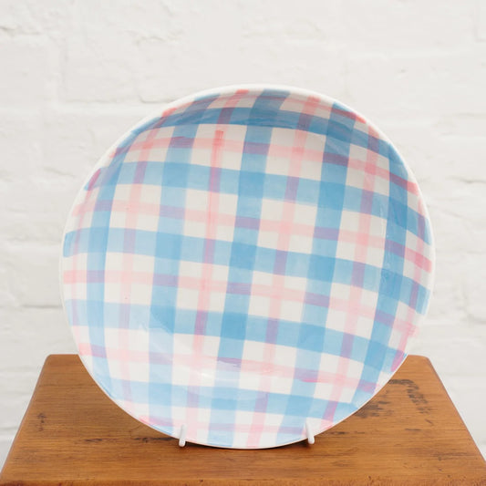 Noss & Co Gingham Salad Bowl, Pink & Blue