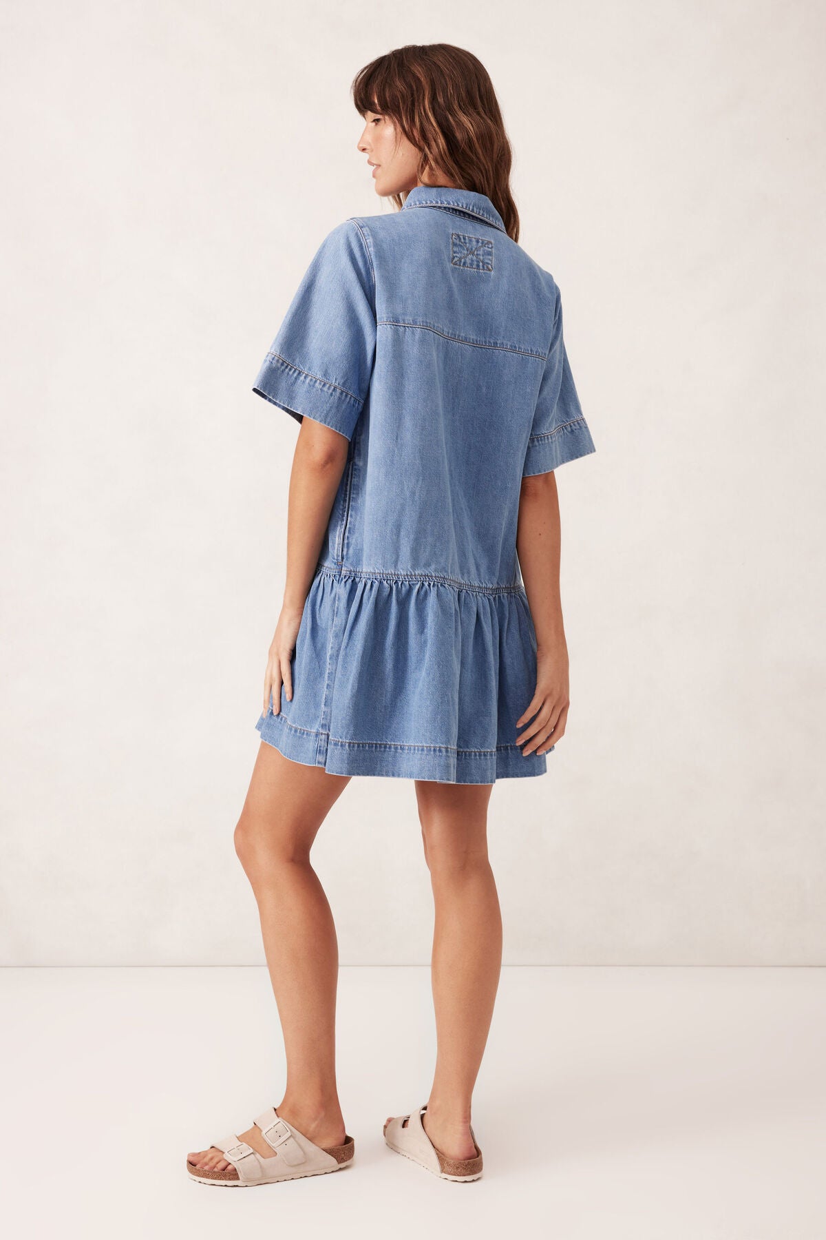 Ceres Life Short Sleeve Tiered Pocket Shirt Dress, Vintage Blue
