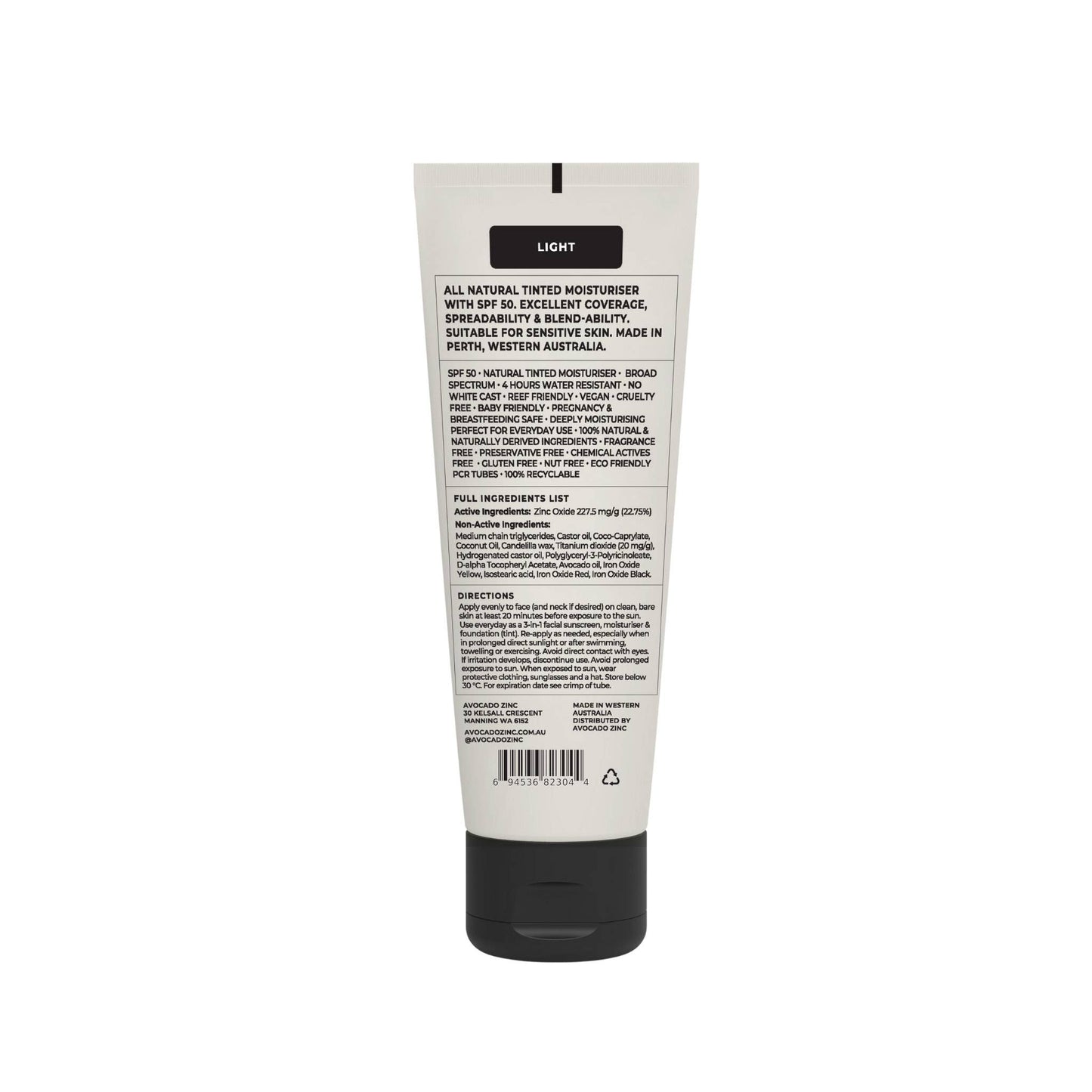 Avocado Zinc SPF 50 Natural Tinted Moisturiser, Light