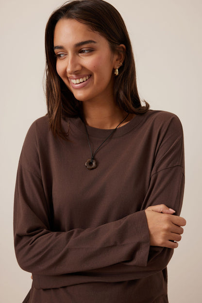 Ceres Life Scout Slouchy Long Sleeve Tee, Brunette Brown