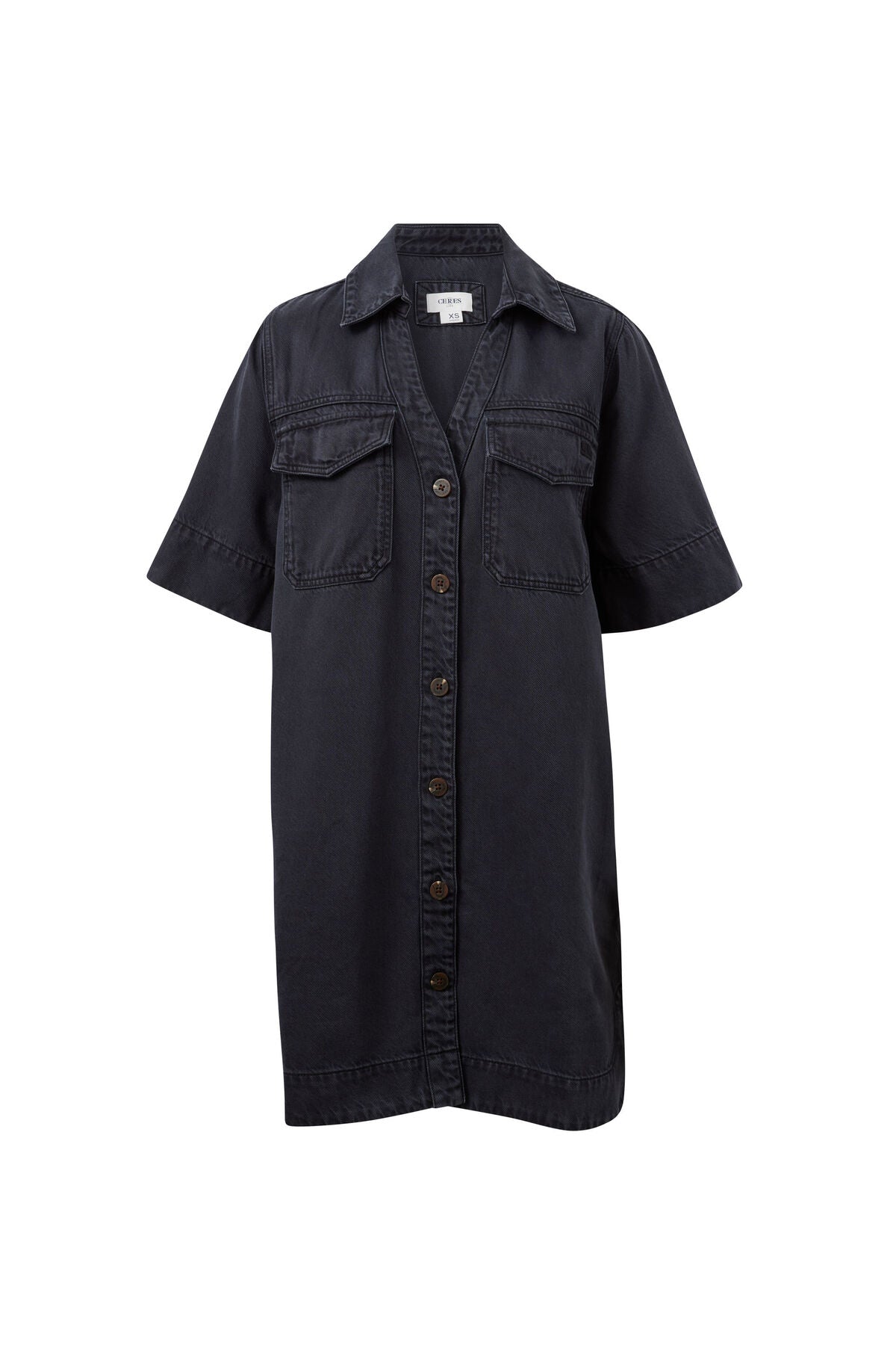 Ceres Life Bonnie Relaxed Shirt Dress, Washed Black