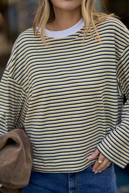 Ceres Life Beau Long Sleeve Slouchy Tee, Heritage Navy Butter Stone Stripe