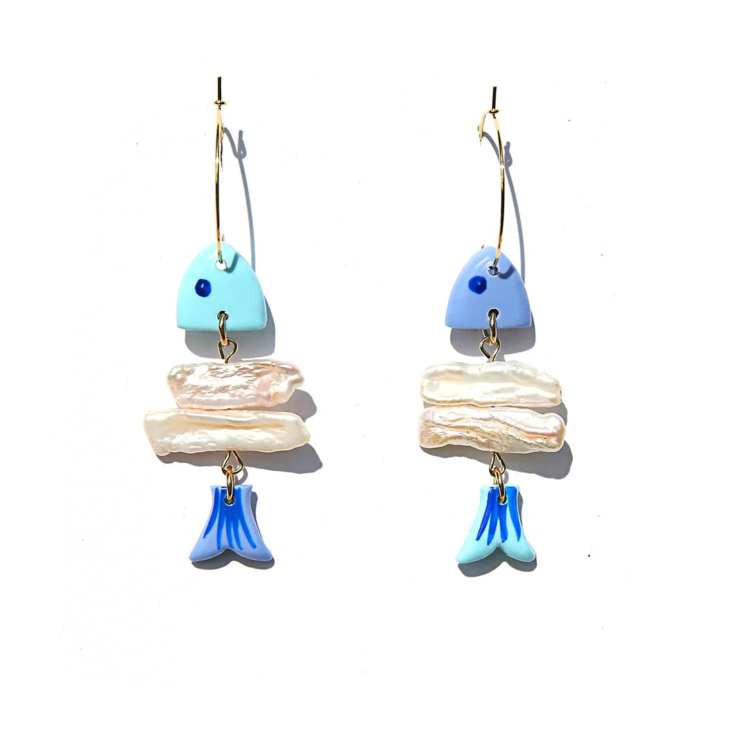 Kingston Sardine Bones Hoop Earrings, Blue