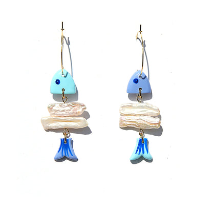 Kingston Sardine Bones Hoop Earrings, Blue