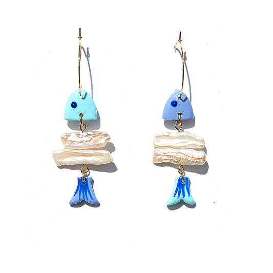 Kingston Sardine Bones Hoop Earrings, Blue