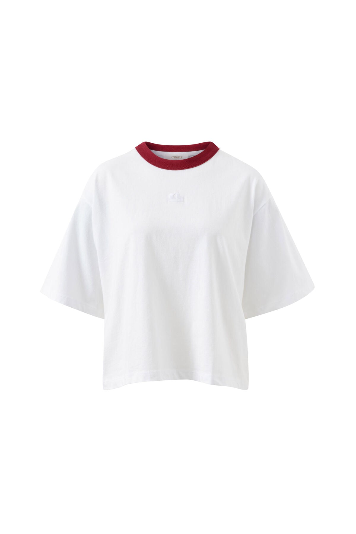 Ceres Life Phoebe Premium Tee, White with Burgundy