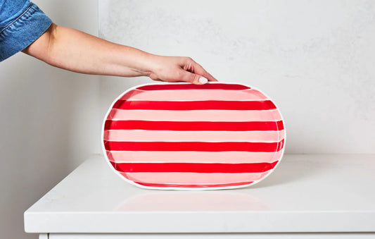 Noss & Co Oval Stripe Platter, Pink & Red
