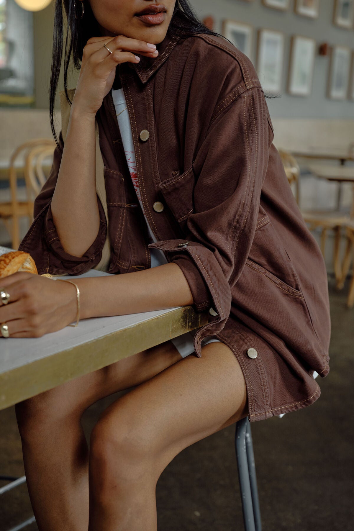 Ceres Life Bobbi Side Pocket Denim Shacket, Chocolate