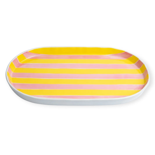 Noss & Co Oval Stripe Platter, Pink & Yellow