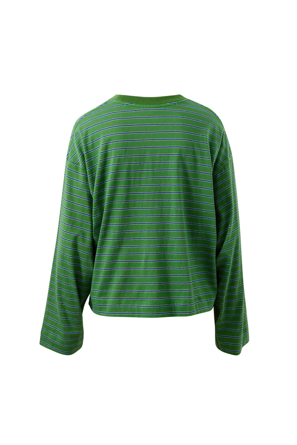 Ceres Life Beau Long Sleeve Slouchy Tee, Basil Prussian Blue Stripe