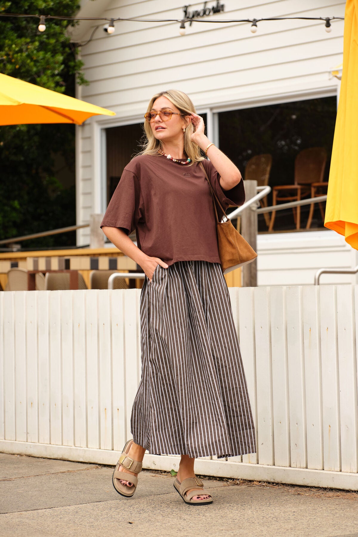 Ceres Life Florence Maxi Skirt, Chocolate with White Stripe