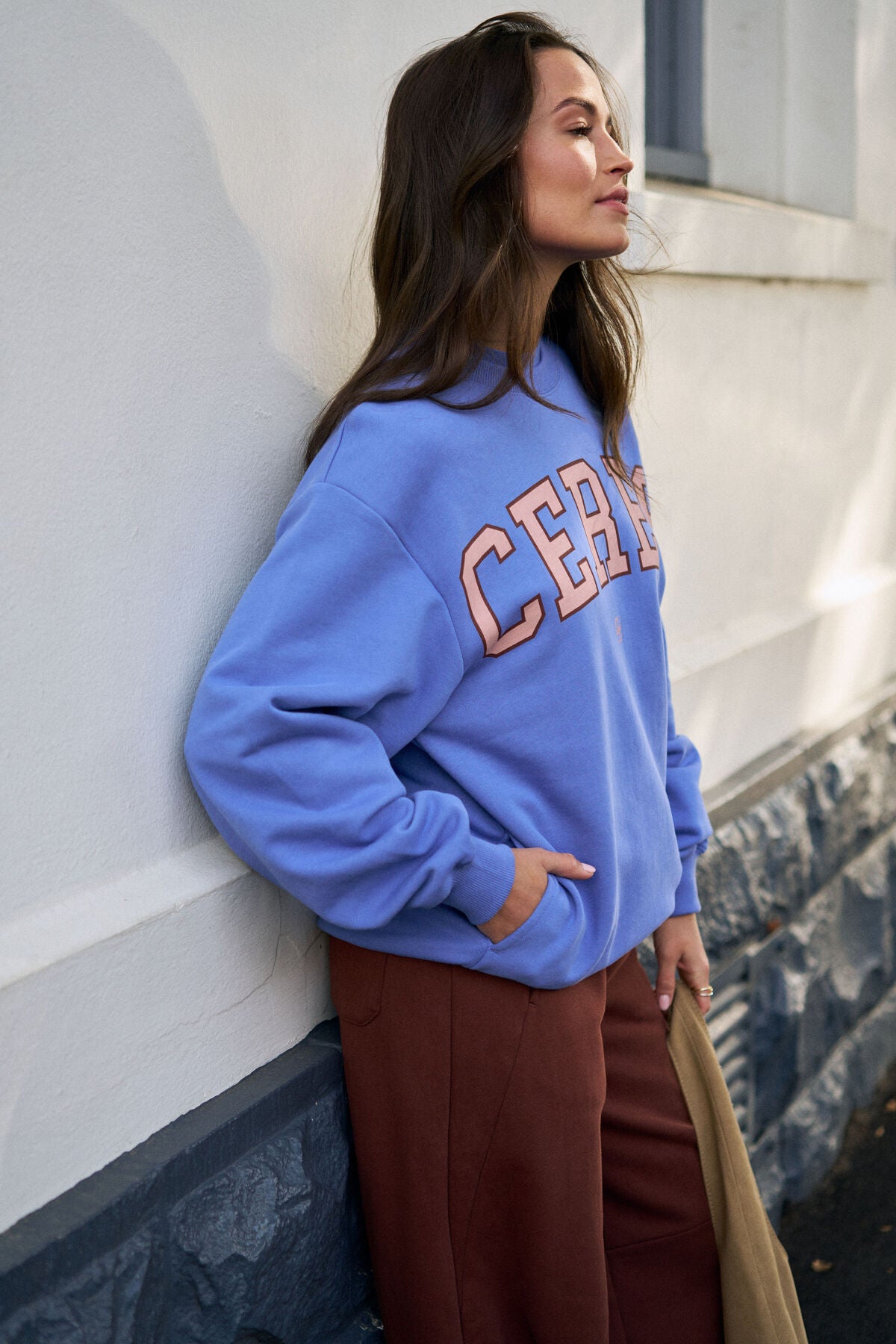 Ceres Life Isla Oversized Slouchy Crew, Vintage Blue Pink Clay Burnt Toffee