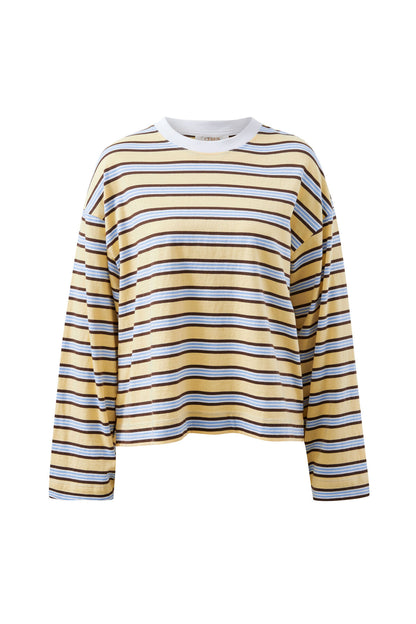 Ceres Life Beau Long Sleeve Slouchy Tee, Butter Brunette Stripe