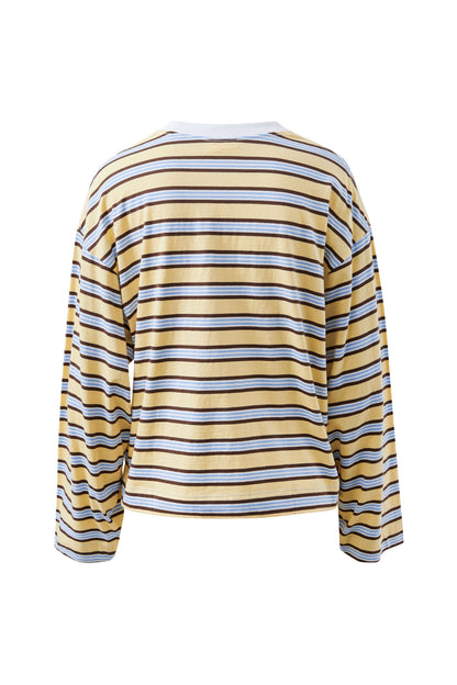 Ceres Life Beau Long Sleeve Slouchy Tee, Butter Brunette Stripe