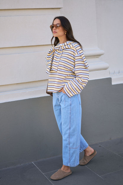 Ceres Life Beau Long Sleeve Slouchy Tee, Butter Brunette Stripe
