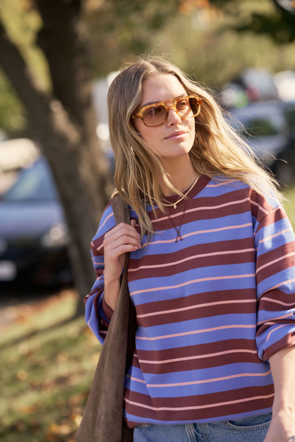 Ceres Life Romy Crew, Vintage Blue Pink Clay Burnt Toffee Stripe
