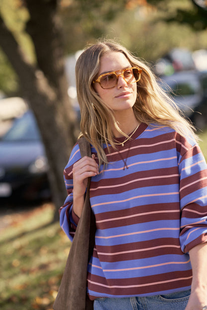 Ceres Life Romy Crew, Vintage Blue Pink Clay Burnt Toffee Stripe