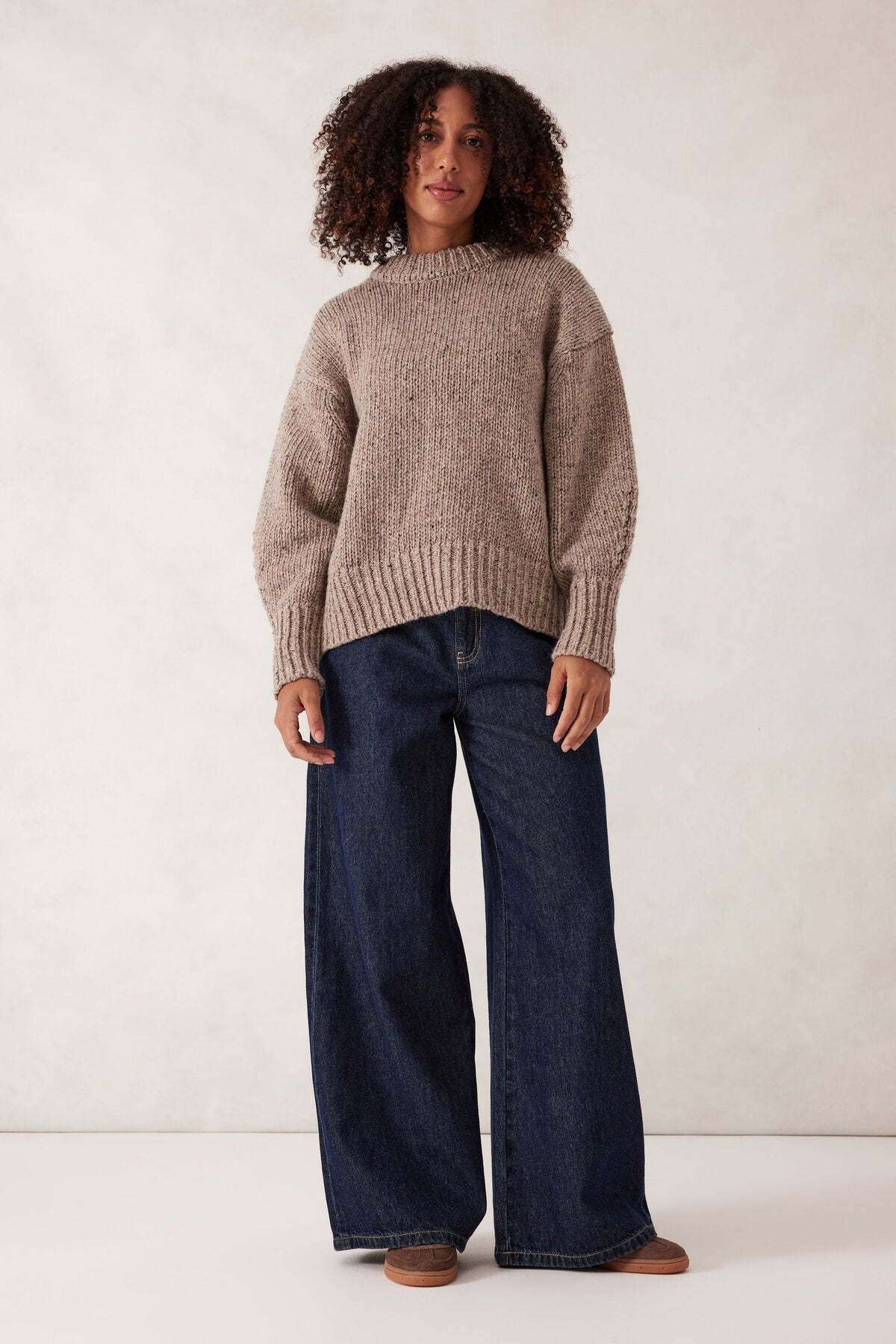 Ceres Life Lofty Knit Crew, Taupe Fleck