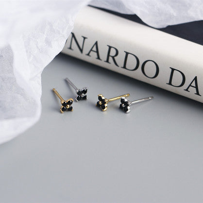 Susan Rose Flower Noir Studs - Silver