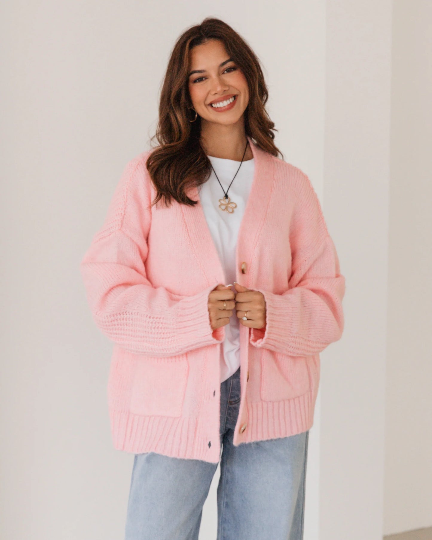 Label Of Love Slouch Cardigan, Pink