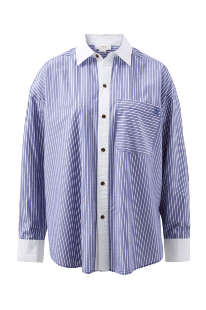Ceres Life Peta Oversized Shirt, Blue Stripe White Collar