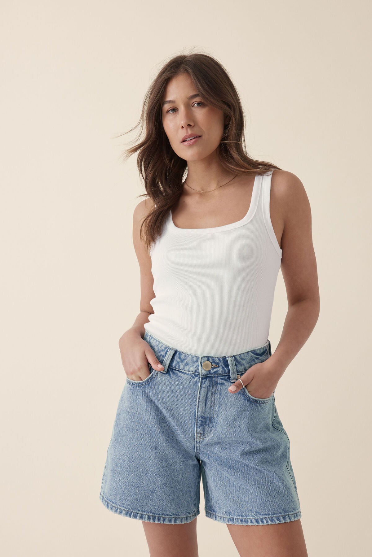 Ceres Life Zaeli Contour Rib Square Neck Tank, White