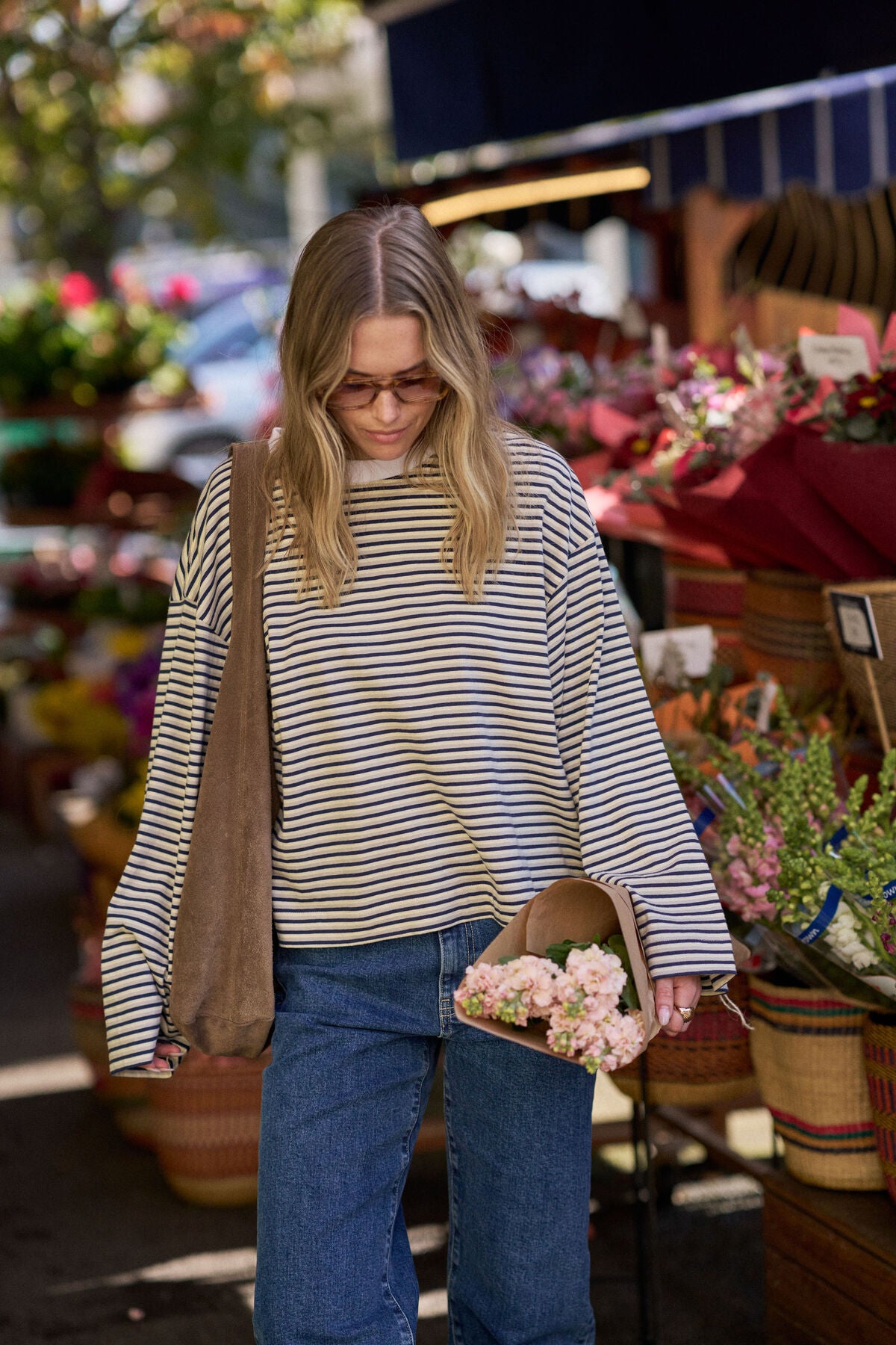 Ceres Life Beau Long Sleeve Slouchy Tee, Heritage Navy Butter Stone Stripe