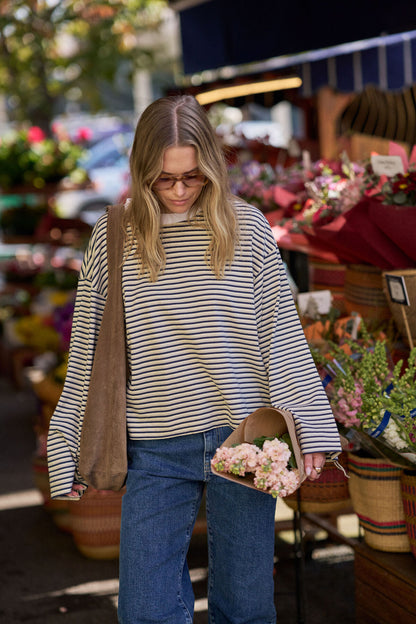 Ceres Life Beau Long Sleeve Slouchy Tee, Heritage Navy Butter Stone Stripe