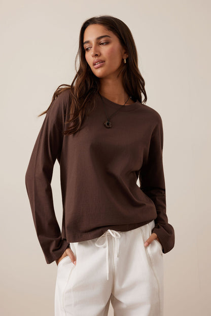 Ceres Life Scout Slouchy Long Sleeve Tee, Brunette Brown