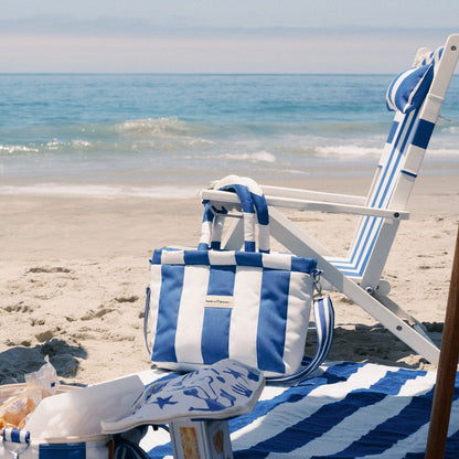 Business and Pleasure The Cloud Cooler Tote Bag, Mediterranean Blue Stripe