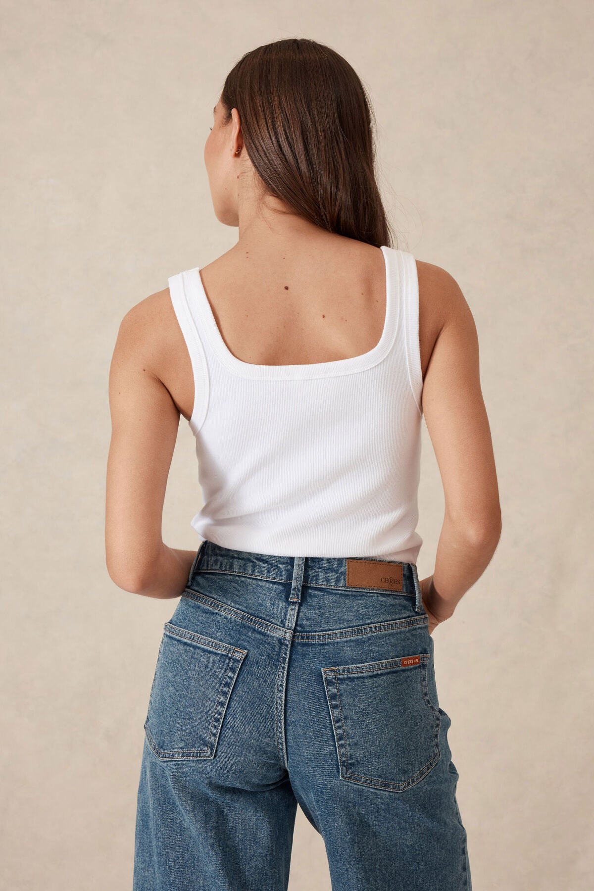 Ceres Life Zaeli Contour Rib Square Neck Tank, White