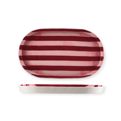 Noss & Co Oval Stripe Platter, Pink & Burgundy
