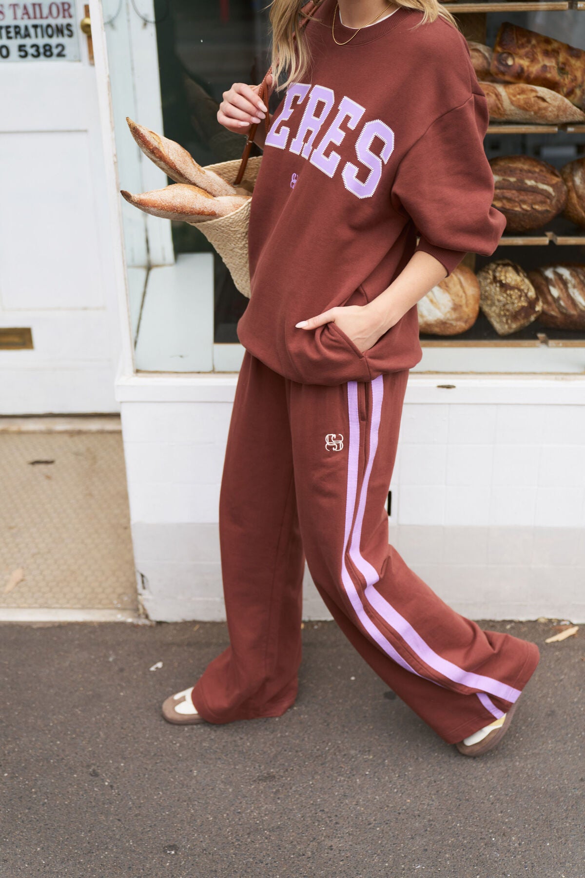Ceres Life Gigi Wide Leg Terry Trackpant, Burnt Toffee