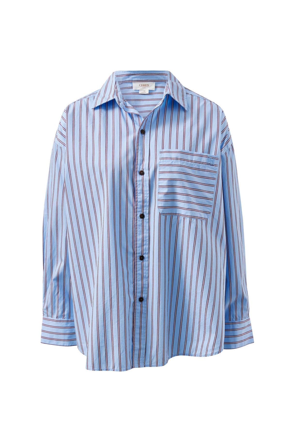 Ceres Life Peta Oversized Shirt, Blue Burgundy Strip