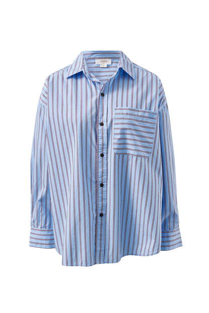 Ceres Life Peta Oversized Shirt, Blue Burgundy Strip