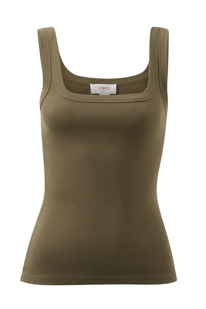 Ceres Life Zaeli Contour Rib Square Neck Tank, Soft Olive