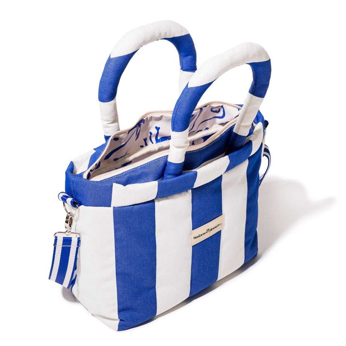 Business and Pleasure The Cloud Cooler Tote Bag, Mediterranean Blue Stripe
