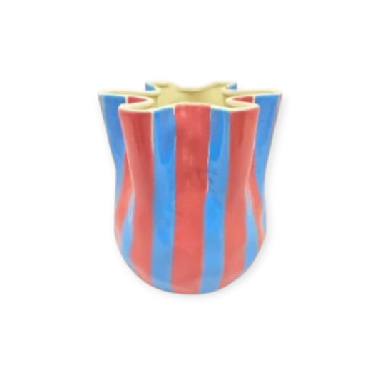 Noss & Co Fold Stripe Vase, Cornflower Blue & Pink