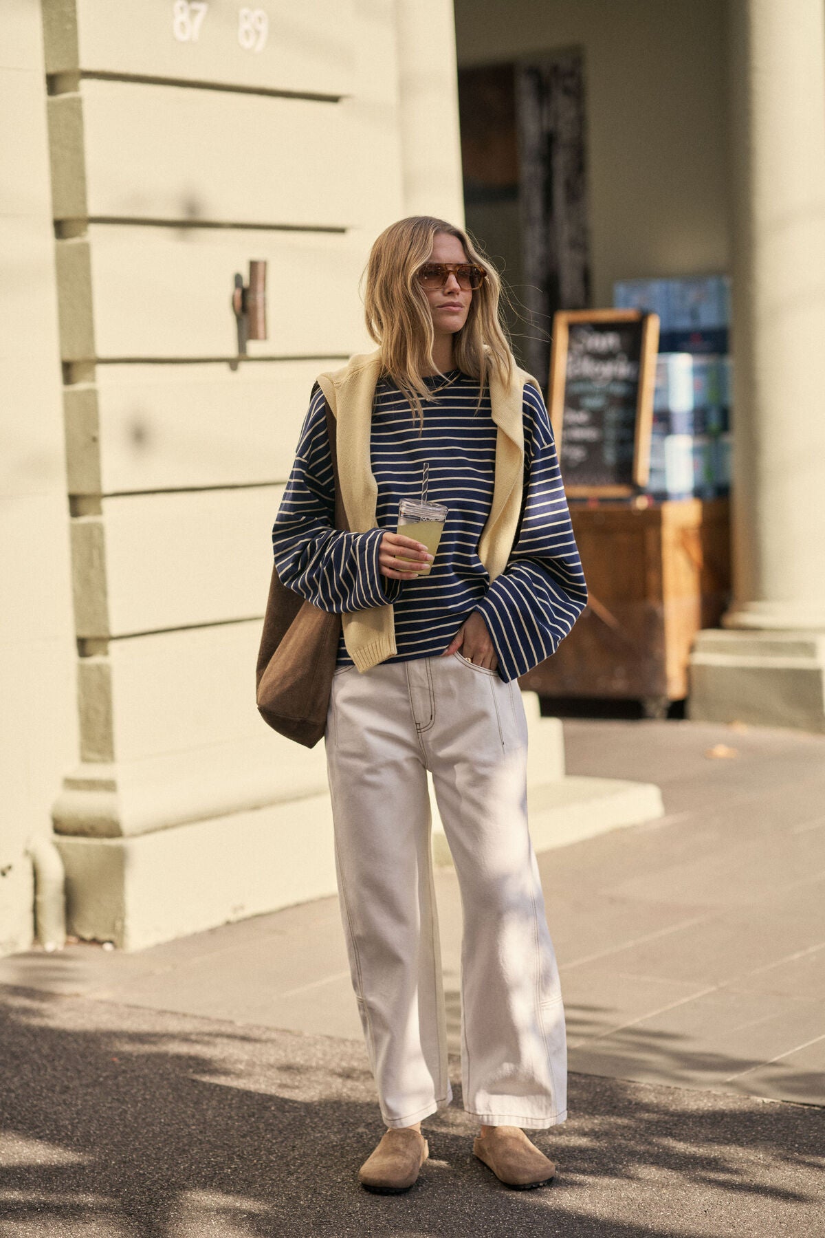 Ceres Life Beau Long Sleeve Slouchy Tee, Heritage Navy & Marshmallow Stripe