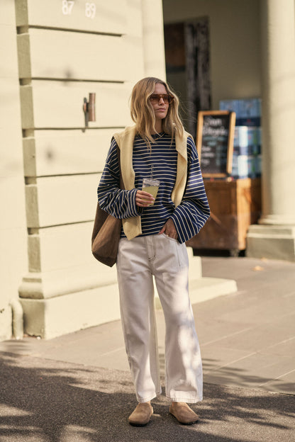 Ceres Life Beau Long Sleeve Slouchy Tee, Heritage Navy & Marshmallow Stripe