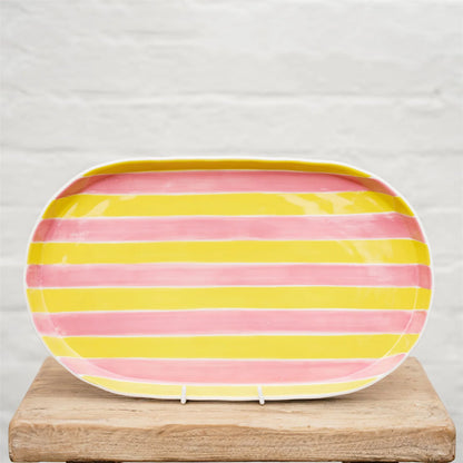 Noss & Co Oval Stripe Platter, Pink & Yellow
