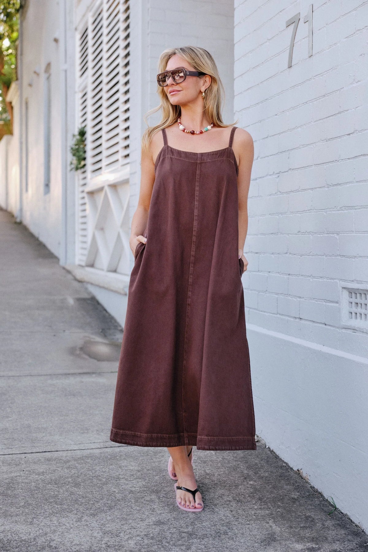 Ceres Life Remy Strappy Midi Dress, Chocolate