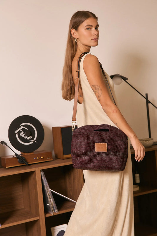 Nim The Label Leather Trimmed Raffia BB, Cocoa