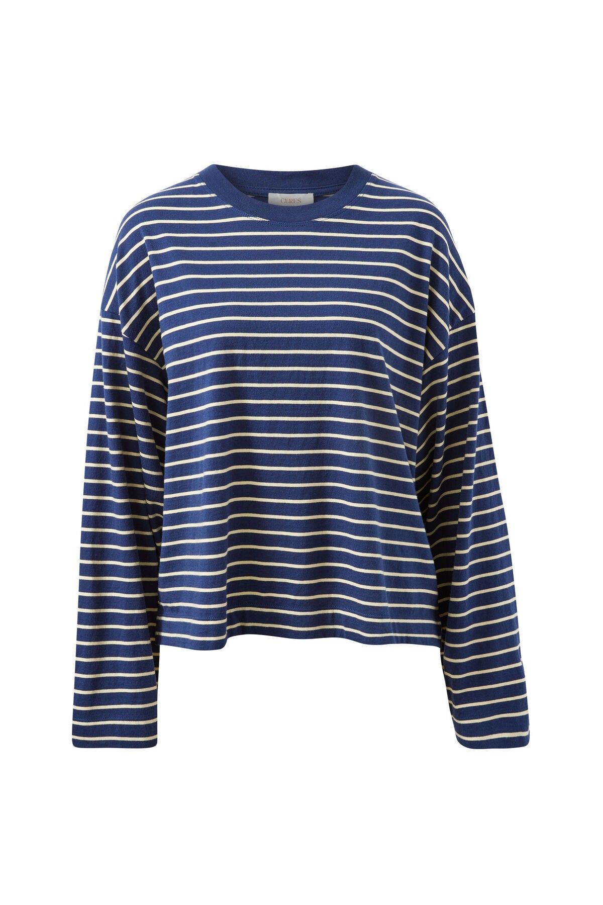 Ceres Life Beau Long Sleeve Slouchy Tee, Heritage Navy & Marshmallow Stripe