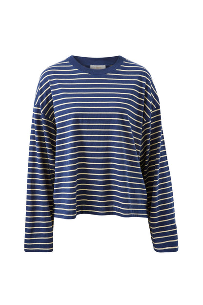 Ceres Life Beau Long Sleeve Slouchy Tee, Heritage Navy & Marshmallow Stripe