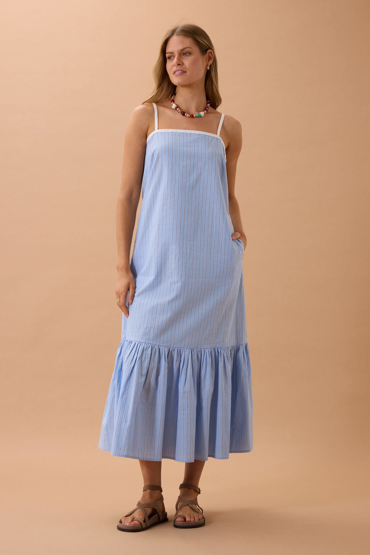 Ceres Life Sunday Maxi Dress, Powder Blue Triple Stripe